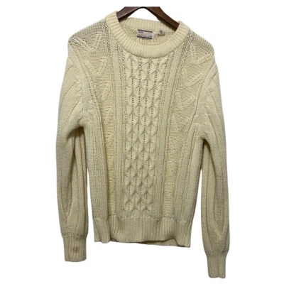 Vintage 70s Sears Men's Sportswear White Cable knit Fisherman Sweater Medium - Image 1 of 4