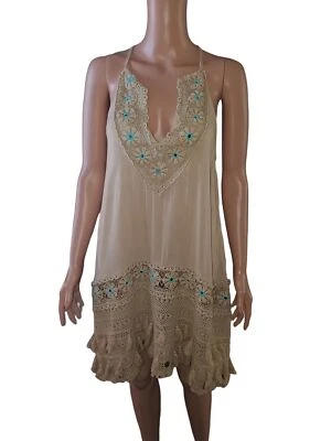 NWT Raga Anthropologie Racerback Beige Women's Boho Crochet Lace Dress Size S - Image 1 of 4