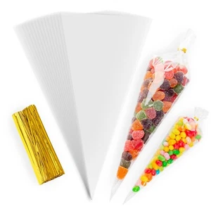 Bolsas dulces cono transparente, bolsas de fiesta de cumpleaños golosinas/favor, regalos, concesiones - Imagen 1 de 2