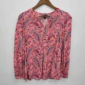 Talbots Womens Paisley Print Long Sleeve Popover Top Blouse Size M Pink Career - Picture 1 of 11