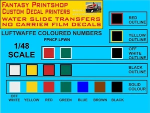 GERMAN LUFTWAFFE MULTICOLOURED CODE NUMBERS DECALS TRANSFERS MODEL KIT PLANES - Picture 1 of 34