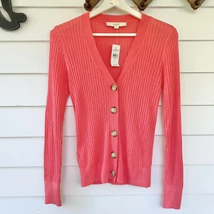 Suéter Cárdigan LOFT Coral Acanalado NUEVO Talla XS Preppy Clásico Botón Delantero $60 - Imagen 1 de 7