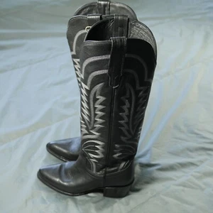 Tacovas Boots Womens 6 Black Abby 17" Cowboy Hand Made Midnight Leather Flaw - Picture 1 of 12