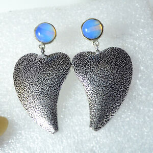 Blue Opal  Round Cabochon 925 Silver Fashion Jewelry Gemstone Earring 
