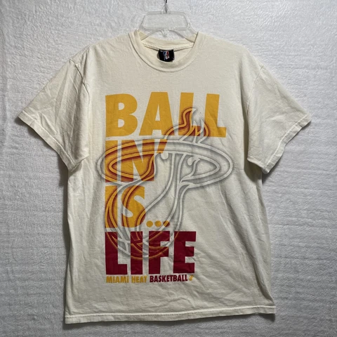NBA Miami Heat Shirt Adult Large Beige Short Sleeve Crew Neck Pullover Cotton Cover