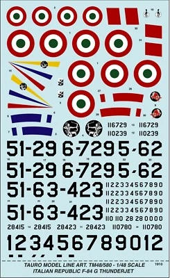 TAURO MODEL TM48/580 REPUBLIC F-84G THUNDERJET INSEGNE ITALIANE SCALA 1:48 - Immagine 1 di 4