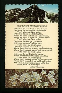 Poesía Poema Poeta Postal Donde Comienza el Oeste Arthur Chapman Mt Holly Cross CO - Imagen 1 de 2