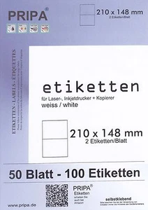 200 Etiketten 210x148 mm = 100 Blatt z.B. für DHL Hermes Post Amazon pripa 3655 - Bild 1 von 1