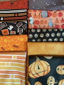 Lote de 10 restos de tela de Halloween 9" x 22" edredón algodón Riley Blake - Imagen 1 de 3