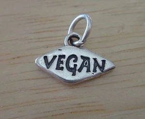 Sterling Silber 11x15mm Sagt Vegan Vegetarisch Charm - Bild 1 von 2