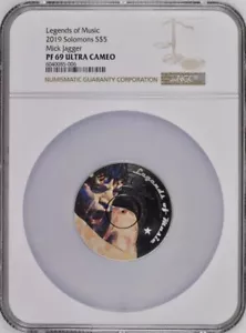 2019 MICK JAGGER LEGENDS OF MUSIC 1oz .999 SILVER NGC MS69 UC MINTAGE 10,000 - Picture 1 of 3