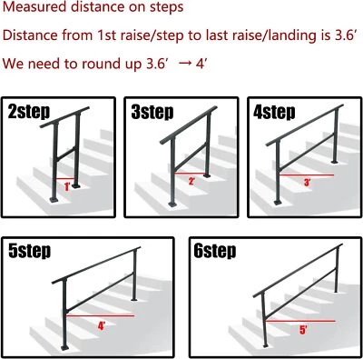 2/3/4/5/6 Steps Handrails Stair Railing Outdoor Iron Handrail Adjustable Height - Image 1 of 4