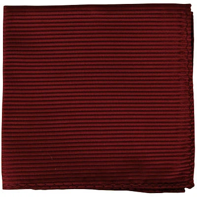 New men's polyester woven striped burgundy hankie pocket square formal wedding - Image 1 of 2