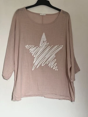 Star design dusky pink linen mix oversized top size 16-18 - Image 1 of 3