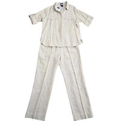 Willi Smith NWT Linen Shirt & Pants Set XL Beige Women Casual Travel Lounge - Image 1 of 4