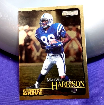 1996 PRO LINE STRETCH DRIVE MARVIN HARRISON GOLD SILVER FOIL SIGNATURE ERROR RC - Image 1 of 4