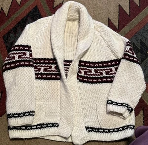Vintage 70er Cowichan Strickjacke Pullover Schalkragen Grobstrick Achsel zu Achsel 20" - Bild 1 von 6