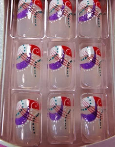 Broadway Fashion Express NAILS White French with Red,  Purple GLUE ON Medium - Picture 1 of 6