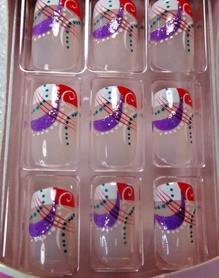 Broadway Fashion Express NAILS White French with Red,  Purple GLUE ON Medium - Image 1 of 4