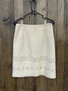 Alberto Makali Beige Faux Suede Eyelet Skirt Women’s Size 10 – Scalloped Hem - Picture 1 of 4