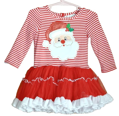 EMILY ROSE 18 MOS. VESTIDO ROJO Y BLANCO CINTURA CAÍDA L/S - APLIQUE SANTA EN EL PECHO Foto 1 de 3