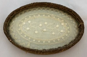Antique Framed Victorian Lace Doily Under Glass 6" - Picture 1 of 8