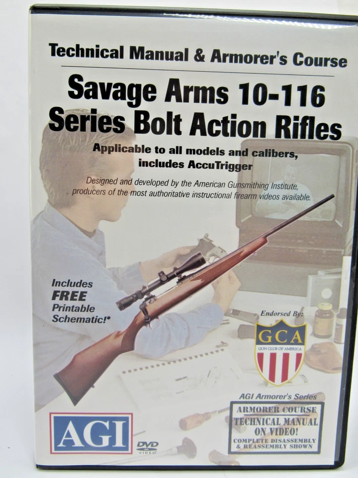 AGI Technical Manual & Armorer’s Course DVD – Savage Arms 10–116 Series Bolt Act Foto 1 de 4
