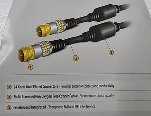 3 Metre BLACK Satellite Cable F Type Screw Connector Lead For Sky/Virgin Etc 3m - Picture 1 of 6