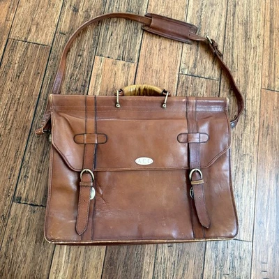 Vintage HiDesign Pasta de Couro Bolsa Mensageiro Xadrez Forrada Marrom Claro Transversal - Imagem 1 de 4