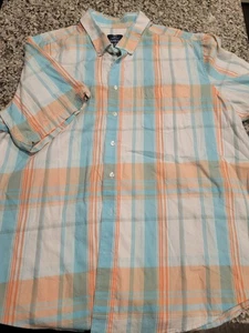 Camisa George Para Hombres 3XL Calce Clásico Manga Corta Cuadros Abotonados Azul Naranja - Imagen 1 de 7