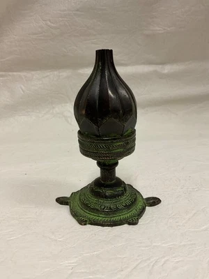 Antigo Castiçal tibetano bronze abre e dobra como base de tartaruga flor de lótus - Imagem 1 de 4