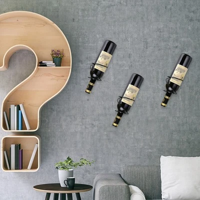 Black Wrought Iron Wall Mount Wine Rack 4-Bottle Holder - Image 1 of 4