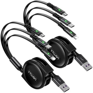 Coiled Multi Charging Cable 3A, 2Pack Retractable Lightning Cable, Black - Picture 1 of 8