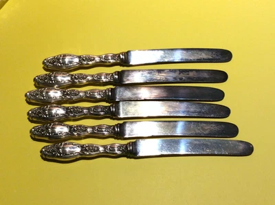 Lote J Int. 6 cuchillos huecos franceses antiguos Sterling Cloeta uva Art Nouveau 14,6 OZ Foto 1 de 4