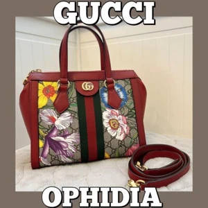 GUCCI Ophidia GG Supreme Flora Tote Shoulder Bag PVC Red W9.5"×H7.9"×D3.9" JP - Picture 1 of 9
