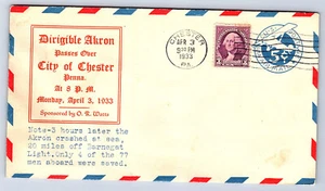 US Navy Dirigible Akron passes over City Chester Pennsylvania 1933 cover CV142 - Picture 1 of 2