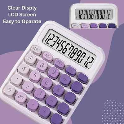 RATAVA Colorful Silent Mechanical Calculator Cute 12 Digit Large ( Purple ) - Image 1 of 4