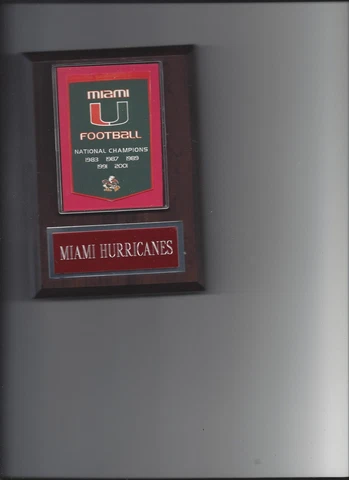 MIAMI HURRICANES CHAMPIONSHIP PLAQUE FOOTBALL NCAA NATIONAL CHAMPS Cover