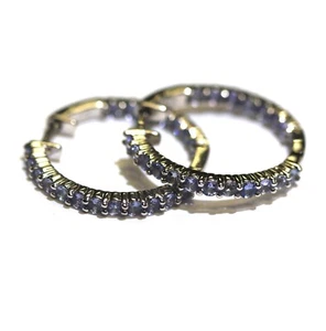 NEW 925 Sterling silver hoop huggie purple Natural Tanzanite earrings 2.25ct - Picture 1 of 11