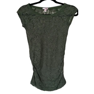 Bongo Brand Lace Short Sleeve Top Green 100% Nylon Junior's Size S - Picture 1 of 10