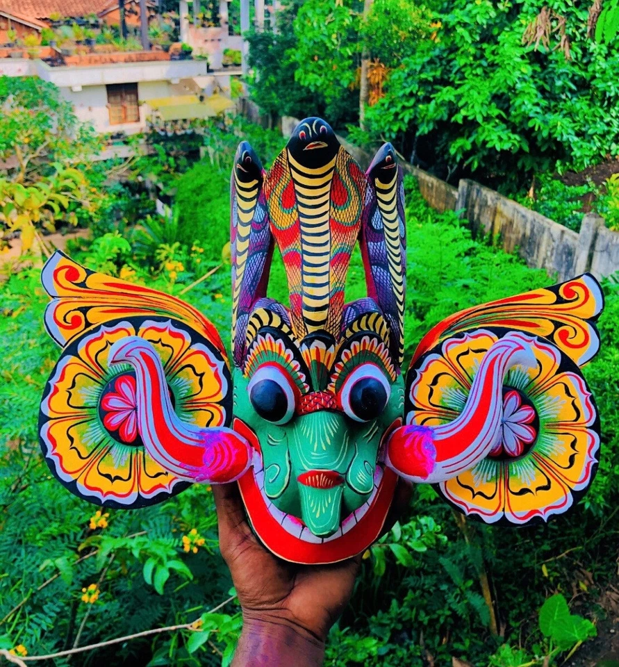 8 inch Sri Lankan Handcrafted Traditional Wooden Decorative Mask - Vibrant Cu - Image 1 of 1