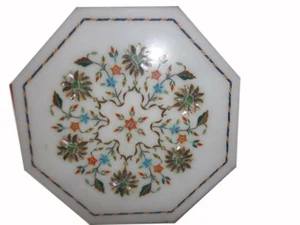18" Side / End Pietra Dura Marble Table Top Floral Inlay Handcrafted Work - Picture 1 of 1