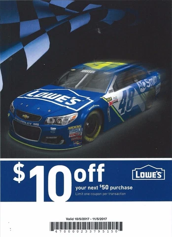 2017 JIMMIE JOHNSON "AO SMITH" #48 LOWES $10 OFF HANDOUT /  POSTCARD NASCAR Cover