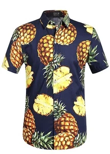 SSLR Herren Kurzarm Baumwolle Hawaii Marine Hemd mit Ananas Design Größe Lg - Bild 1 von 7
