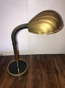 Vintage Messing Schwanenhals Schreibtischlampe mit Muschel Muschelschirm verstellbar Art Deco - Bild 1 von 11