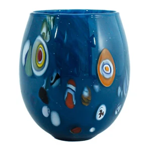 Blue Murano Glass Drinking Tumbler Millefiori Venice - Picture 1 of 5
