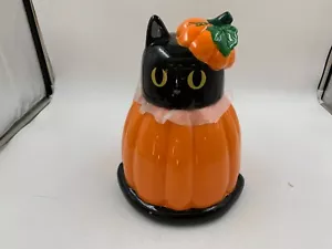 10 Strawberry Street Ceramic 12in Black Cat in Pumpkin Cookie Jar CC01B69002 - Picture 1 of 10