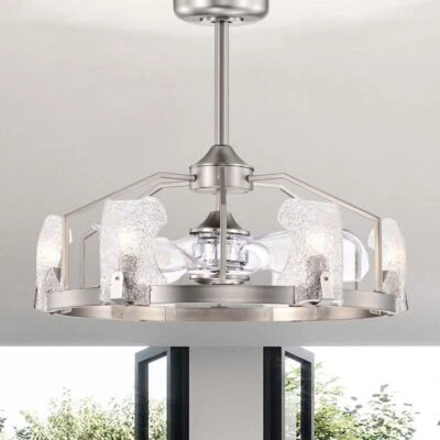 Luciala 28 Inch Satin Nickel Finish Modern Ceiling Fandelier with Remote - Image 1 of 4