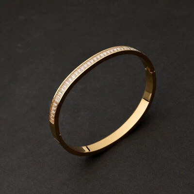 Armband Armreif Edelstahl Damen Strasssteine Edle Armspange Goldfarben Edel Neu - Bild 1 von 4