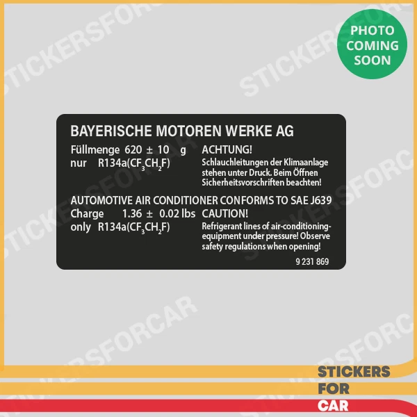 BMW Air Conditioner Label Sticker 9231869 - Image 1 of 1